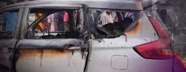 Car carrying cannabis catches fire