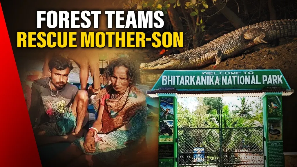 Forest personnel from the Rajnagar range on Monday rescued a woman and her son who had gone missing inside Bhitarkanika National Park after losing their way while catching crabs.